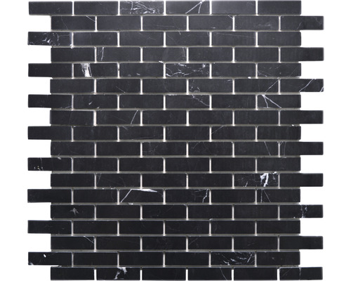 Natursteinmosaik Marmor SAM 4NM82 30,0x30,5 cm selbstklebend schwarz Mosaikfliese aus Naturstein in Backsteinoptik für Wand und Boden