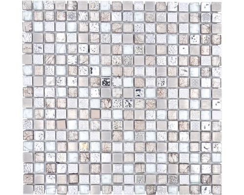 Glasmosaik mit Naturstein XCM M680 30,0x30,0 cm grau Mosaikfliese mit quadratischen Elementen