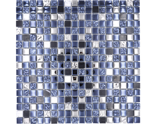 Glasmosaik mit Naturstein XCM M660 30,0x30,0 cm schwarz silber