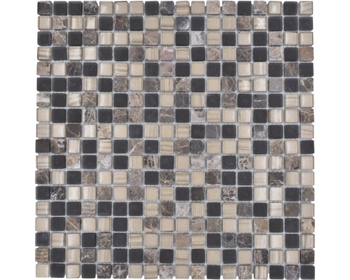 Glasmosaik mit Naturstein XCM M580 30,0x30,0 cm braun Quadratisches Mosaikfliesenmuster mit verschiedenen Steintönen