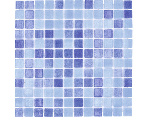 Glasmosaik VP1158PAT 31,6x31,6 cm für Poolbau blau matt Mosaikfliese mit quadratischen, hellen und dunklen Elementen