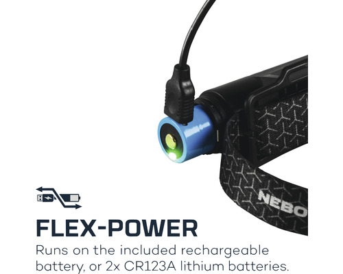 Stirnlampe mit Ladekabel und Flex-Power-Funktion