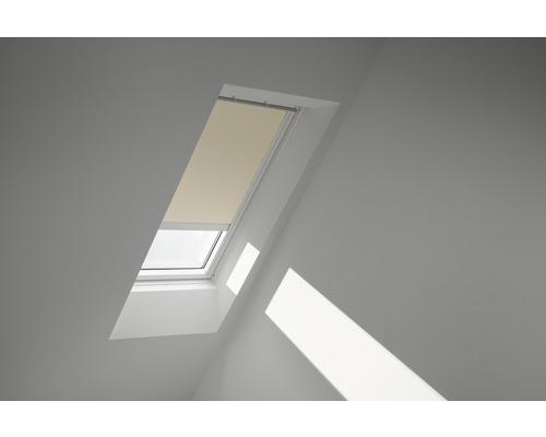 VELUX Verdunkelungsrollo uni hellbeige solarbetrieben Rahmen weiß DSL C02 1085SWL