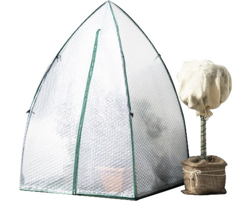 Pflanzenschutzhaube und eingepackte Pflanze zum Schutz vor Kälte