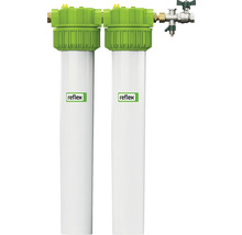 Doppel-Rückspülfilter mit Reflex Logo und Wasserhahn