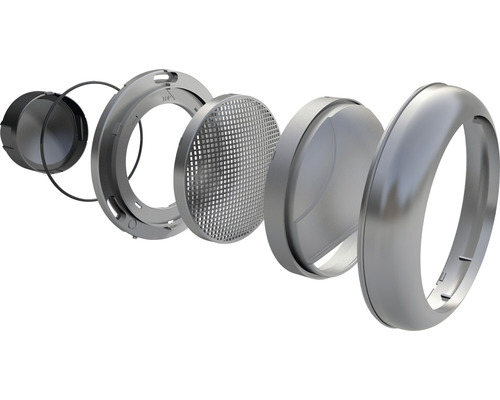 Explosionszeichnung eines runden Deckeneinbaustrahlergehäuses