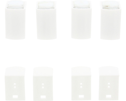 Acht weiße Blindstopfen für Möbel