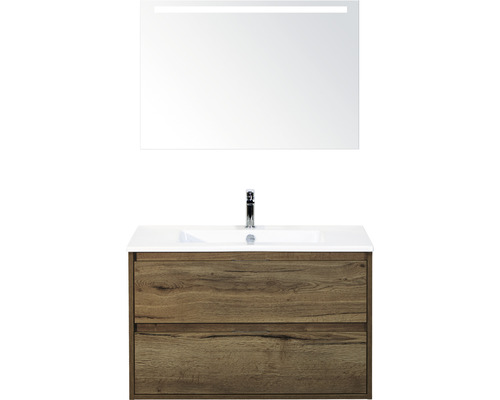 Badmöbel-Set Sanox Porto Keramik 170x91x51 cm Keramikwaschbecken tabacco mit LED-Beleuchtung Badmöbel-Set Sanox Porto Keramik 170x91x51 cm Keramikwaschbecken tabacco mit LED-Beleuchtung