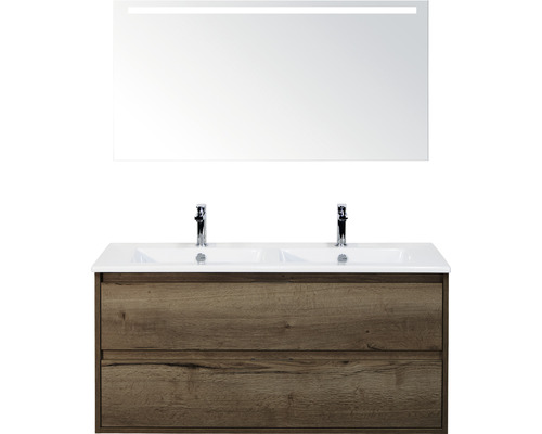 Badmöbel-Set Sanox Porto Keramik 170x121x51 cm Doppel-Keramikwaschbecken 2 Schubladen tabacco mit LED-Beleuchtung Badmöbel-Set Sanox Porto Keramik 170x121x51 cm Doppel-Keramikwaschbecken 2 Schubladen tabacco mit LED-Beleuchtung