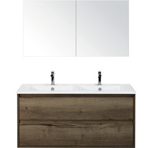 Badmöbel-Set Sanox Porto Keramik 170x121x51 cm Doppel-Keramikwaschbecken 2 Schubladen tabacco mit Spiegelschrank