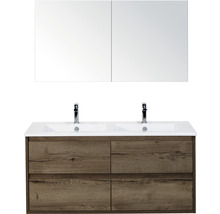 Badmöbel-Set Sanox Porto Keramik 170x121x51 cm Doppel-Keramikwaschbecken 4 Schubladen tabacco mit Spiegelschrank