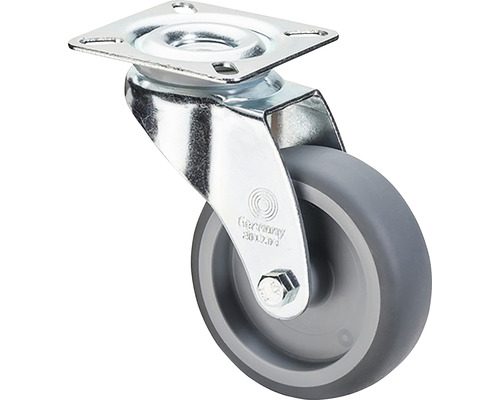 BS Rollen Lenkrolle A300.A80.075 Gummi Ø 75 mm bis 60 kg mit Platte 60x60 mm grau Lenkrolle mit Platte und grauem Rad