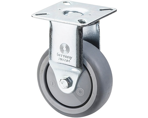 BS Rollen Bockrolle A310.A85.100 Gummi Ø 100 mm bis 65 kg mit Platte 60x60 mm Lenkrolle mit Platte aus Metall und Kunststoffrad