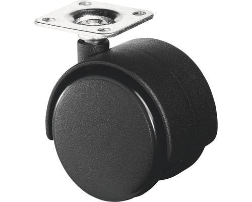 BS Rollen Doppelrolle F75.050.PL Kunststoff Ø 50 mm bis 40 kg mit Platte 42x42 mm Doppelrolle mit Anschraubplatte für Möbel
