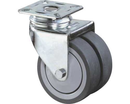 BS Rollen Doppel Lenkrolle B100.A85.050 Gummi Ø 50 mm bis 60 kg mit Platte 60x60 mm Lenkrolle mit Doppelrad