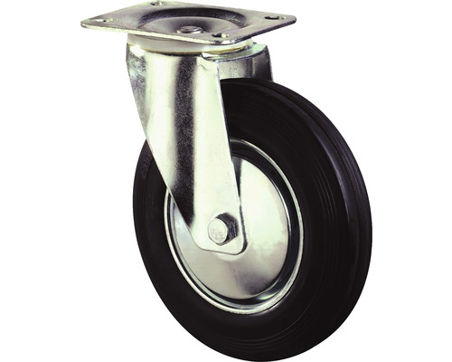 BS Rollen Lenkrolle L400.B55.201 Gummi Ø 200 mm bis 205 kg mit Platte 135x110 mm Lenkrolle mit Feststellbremse