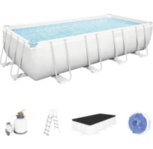 Rechteckiger Frame Pool mit Leiter, Filterpumpe, Abdeckung und Filterkartusche