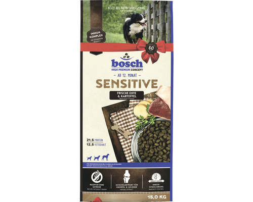 Hundefutter trocken Bosch Sensitive Ente & Kartoffel 15 kg Bosch High Premium Concept Sensitive Trockenfutter für Hunde mit frischer Ente und Kartoffel, 15 Kilogramm