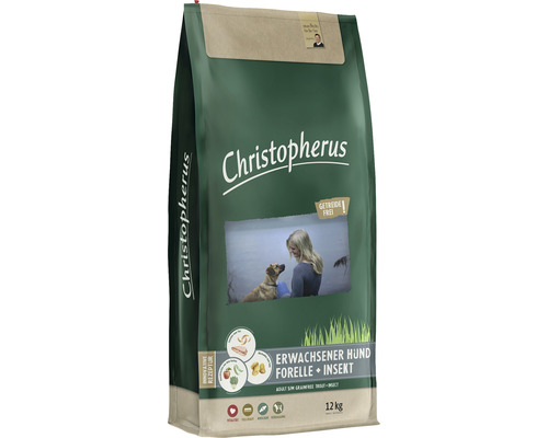 Hundefutter trocken Christopherus getreidefrei Forelle & Insekt 12 kg Christopherus Trockenfutter für ausgewachsene Hunde, Forelle und Insekten, 12 Kilogramm