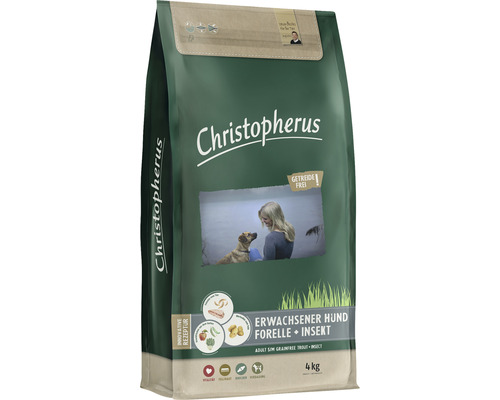 Hundefutter trocken Christopherus getreidefrei Forelle & Insekt 4 kg Christopherus Adult Hund Forelle und Insekt Trockenfutter, 4 kg