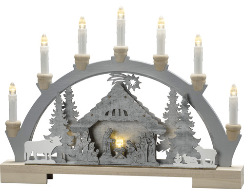 Weihnachtsleuchter mit Krippenszene und sieben Kerzen