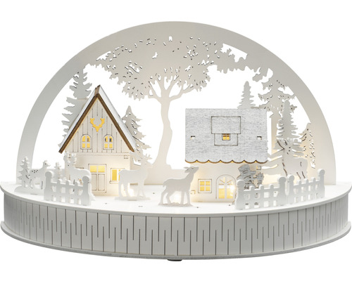 Weihnachtsleuchter mit Häusern, Bäumen und Rehen aus Holz