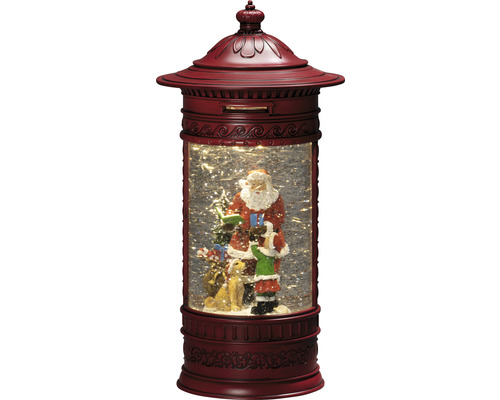 Dekorative Schneekugel mit Weihnachtsmannfigur in einer Briefkastenform