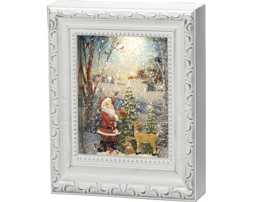 Dekorativer Schneemannrahmen mit Weihnachtsmann-, Reh- und Waldmotiven für eine festliche Atmosphäre