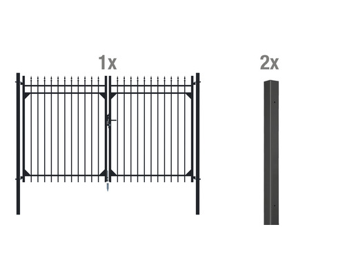 Doppeltor-Set Columbus ALBERTS inkl. Pfosten, Aluminium zum Einbetonieren 300 x 180 cm schwarz