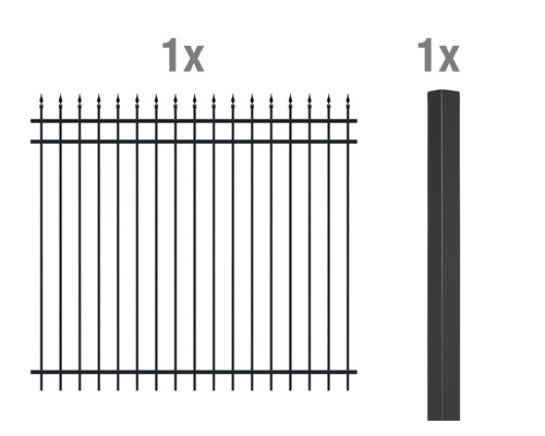 Zaun-Anbauset Columbus ALBERTS inkl. Pfosten, Aluminium zum Einbetonieren 2000 x 180 cm schwarz