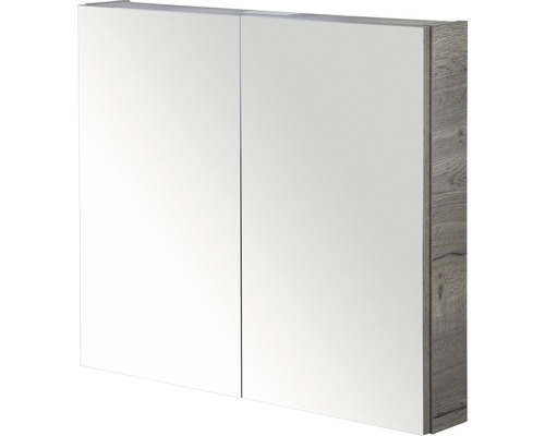 Spiegelschrank mit zwei Türen und Holzoptik