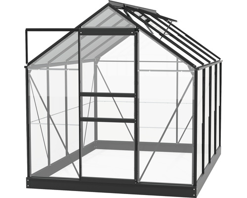 Gewächshaus mit geöffneter Tür und Fenster