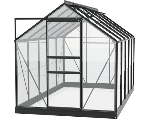 Gewächshaus mit geöffneter Tür und transparenten Wänden