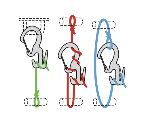 Illustration von drei verschiedenen Arten, eine Hängematte aufzuhängen