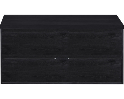 Waschbeckenunterschrank Sanox Porto 59x120x50 cm mit Waschtischplatte black oak Schwarzer Waschtischunterschrank mit zwei Schubladen