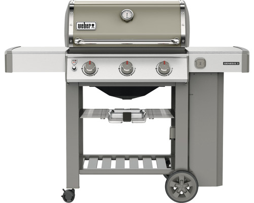 Gasgriller Weber Genesis® II E-310 GBS grau mit 3 Brenner, Deckelthermometer, Fettauffangschale, Grillrost, Seitenablage und Warmhalterost