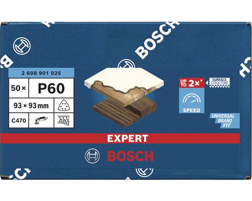 Bosch Expert Schleifblattset, Körnung P60, 93x93 Millimeter, 50 Stück