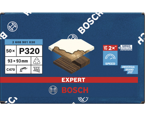 Bosch Expert Schleifblattset, Körnung P320, 93 x 93 mm, 50 Stück