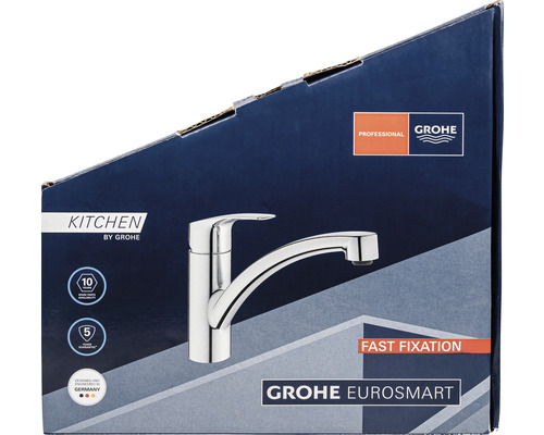 Verpackung der Grohe Eurosmart Küchenarmatur mit Schnellbefestigung