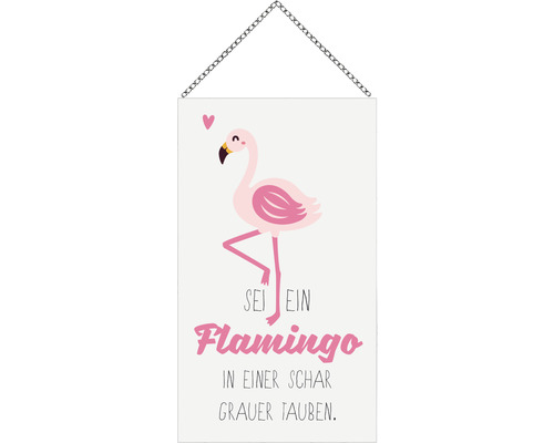 Holzschild mit Kette Flamingo 13x23 cm