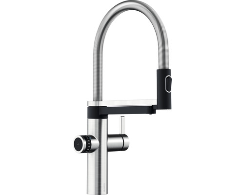 Küchenarmatur Blanco Evol mit Filterfunktion edelstahl DVGW geprüft 526276 Küchenarmatur aus Edelstahl mit Brauseschlauch