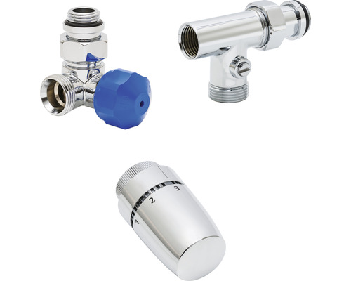 Thermostatventil-Set Schulte Mischbetrieb Version rechts 1/2" chrom 7062002-3 Heizkörperanschlussgarnitur mit Thermostatkopf