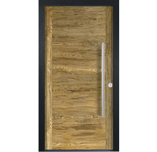 Haustür mit Holzstruktur und Edelstahlgriff