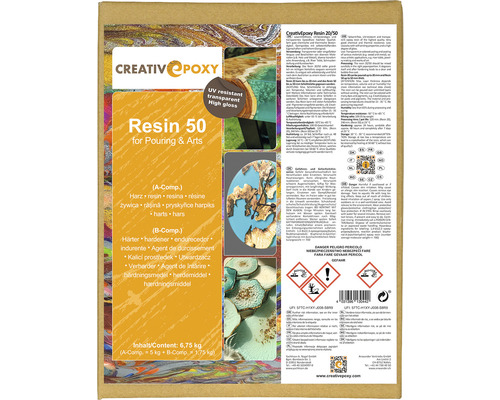 CreativEpoxy Resin 50 Gießharz für Kunst und Handwerk, UV-beständig, transparent und hochglänzend mit 6,75 Kilogramm Inhalt
