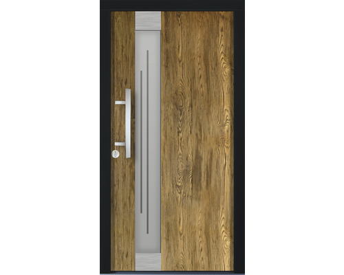 Haustür mit Holzdekor und Griff