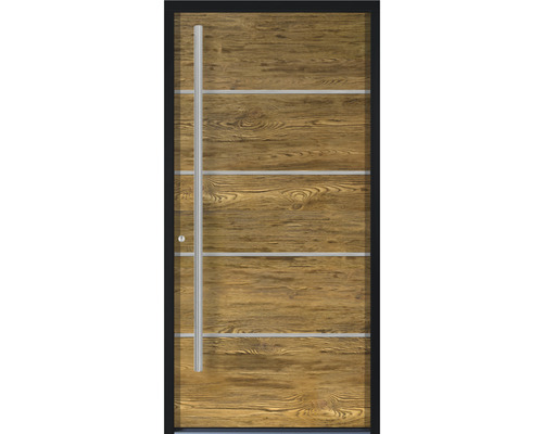 Holztür mit Aluminiumrahmen und Stangengriff