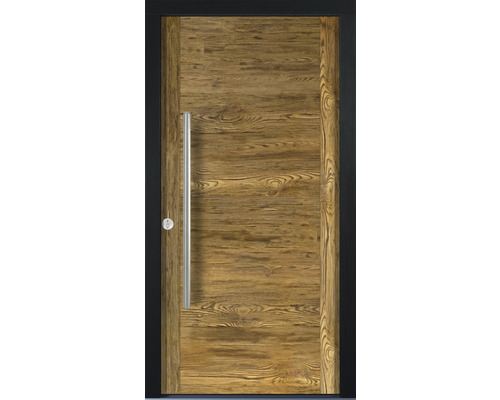 Haustür mit Holzstruktur und geradem Griff