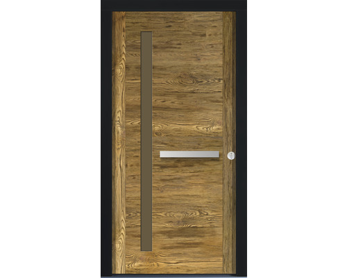 Haustür mit Holzdekor und Glaseinsatz