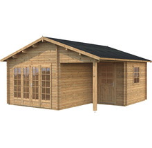 Holzgartenhaus mit Doppeltür und Anbau
