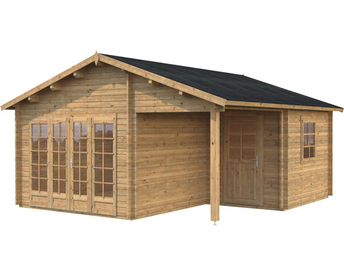 Holzgartenhaus mit Doppeltür und Anbau